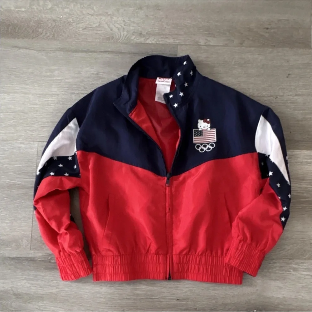 Hello Kitty Team USA Olympic Jacket Kids Red Blue Zip Up Windbreaker Stars